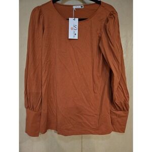 NWT DOROSE Womens S Burnt Orange Puff Sleeve Top Button Cuff Cotton Stretch